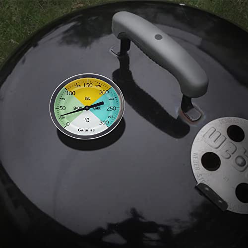 GALAFIRE 80 mm großes Zifferblatt 300 °C BBQ Grill Thermometer Holz Smoker Temp Gauge mit verlängertem 73 mm Stiel für Grillen Fleisch Kochen