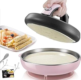 LXT PANDA Portable Electric Crepe Maker, Non-stick Mini Round Frying Pan, Automatic Nonstick stainless steel Crepe Makers mini Pancake machine Household electric baking pan with Metal stent