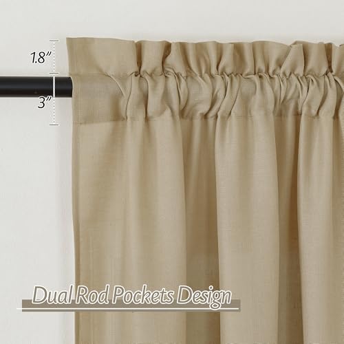 RYB HOME Linen Sheer Curtains 2 Panels for Living Room, Semi Transparent Privacy Drapes with Rod Pocket Farmhouse Style Window Treatments for Bedroom， Camel， 52" W x 84" L by RYB HOME - Image 2