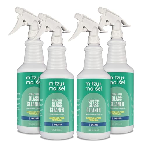 Mitzy+Maisel Ammonia Free Glass Cleaner - (4) Four Pack of 32 fl oz Spray Bottles (1 Gallon total) - Non-Toxic Streak-Free Interior Cleaning Spray for Windows, Stovetops, Stainless Steel & More