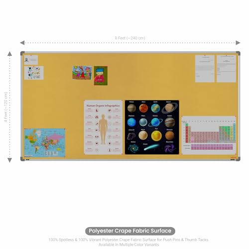 Image of Scholar Art Metis 4x8 Feet Bulletin Board for Office, Home & School | Vibrant & Versatile Crape Cloth + High Density Soft Board for Pinning Photos, Sticky Notes & Reminders (Yellow)
