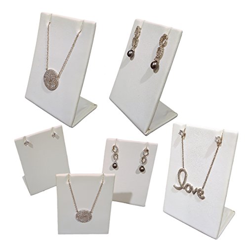 6-Pack White Leatherette Pendant Chain Necklace Display Stand 3.5