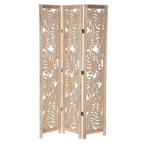 Biombo Separador De Ambientes Salón Dormitorio 3 Paneles Madera Paulownia Palm Color Roble