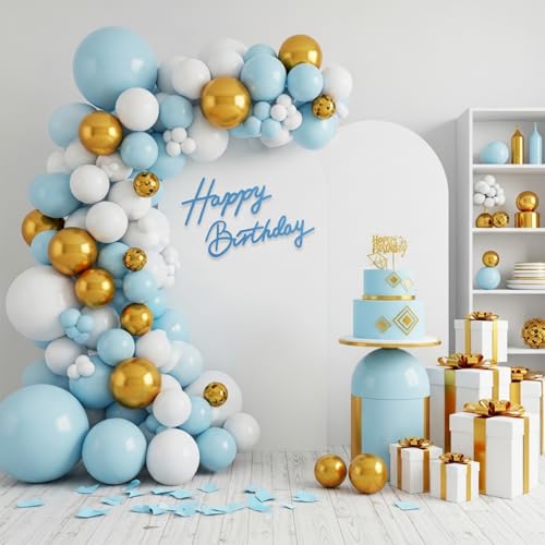 Image of TONIFUL Happy Birthday Sign for Backdrop - Light Blue Felt Banner - Includes Dot Glue - Perfect for Birthday Party Backdrop,Wall Decor,Balloon Arch,Photo Background