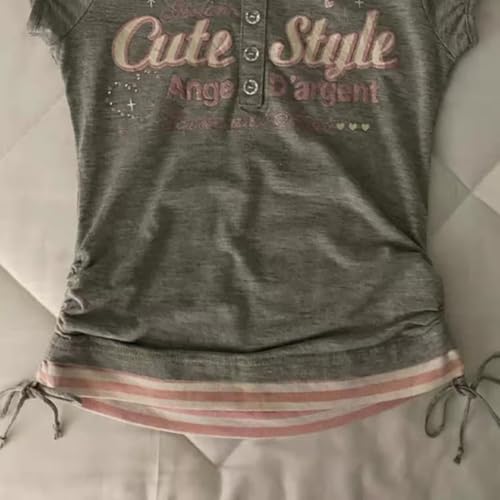 Image of Kawaii Cutecore Harajuku Y2k 2000s Tops Summer Preppy Aesthetic Alt Goth Emo Short Sleeve Graphic Tees