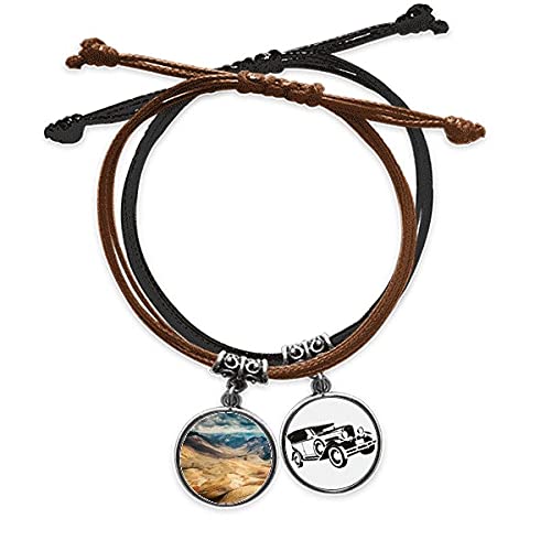 Bracelet cuir et corde Les Montagnes désertiques, bijou de main aux finitions soignées