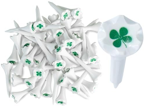 NorthPointe 1 ½” Plastic Golf Tees – Short Tees for Irons, Par Threes, Hybrids, and Driving Range - Pack of 50 or 100 Bulk in High Visibility White Durable Plastic (100, Shamrock, 1 1/2)