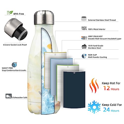 Image of Konokyo Insulated Water Bottles,12 oz Double Wall Stainless Steel Vacumm Metal Flask for Sports Travel,Marble Jade