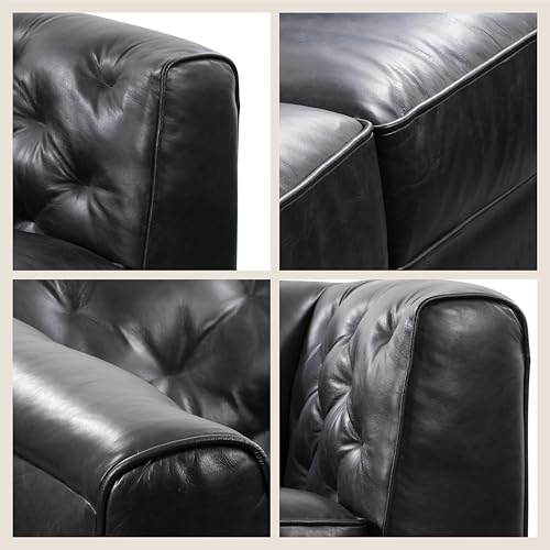 Image of POLY & BARK Essex 89 inch Full-Grain Italian Leather Sofa - Tufted Back, Feather-Down Comfort, Solid Wood Frame, Onyx Black