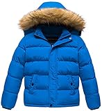 CREATMO US Boy's Padded Winter Coat Hooded Puffer Jacket Windproof Outerwear Blue 10/12