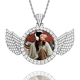 QYH Custom Picture Necklace with Wings - Personalized Memorial Necklace Circle Chain Zinc Alloy Pendant, Customized Gifts for Women Men Boyfriend (Sliver-Color)
