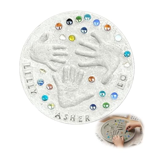 Mother's Day DIY Handprint Stepping Stone Kit,Large Art Craft Set With Letter Stamps & Colored Stones,Indoor Outdoor Keepsake Gift For Mom(10in)