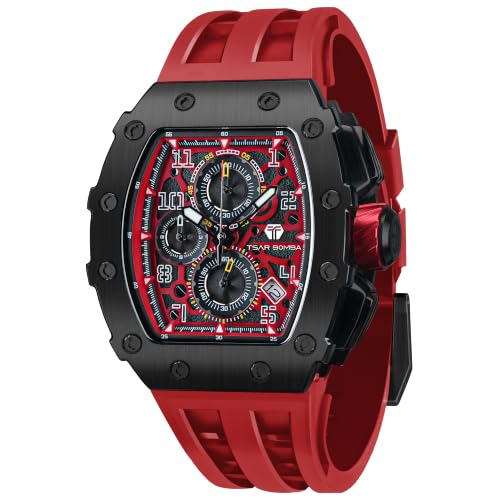 TSAR BOMBA Mens Watches Luxury Tonneau Quartz Watch for Men, 50M Waterproof Analog Chronograph with Date Calendar, Large Square Dial Business Dress Work Wristwatch
