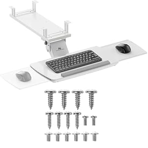 Maclean Tastaturablage Untertisch mit Mausablage | Höhenverstellbar Neigbar Drehbar | Ergonomische Halterung für Schreibtisch bis 5kg | Tastaturhalter aus Stahl und Kunststoff (Weiß)