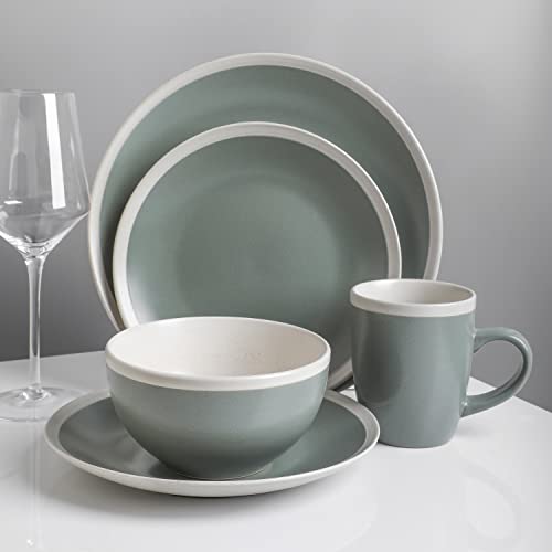 Stone Lain 16-Piece Stoneware Dinnerware, 2-Tone, Speckles, Green And Cream, 16 Piece Set #TOP2