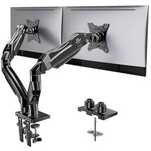 HUANUO Dual Monitor Stand, Fully Adjustable Monitor Desk Mount for 13–32″ Computer Screens, Full Motion VESA 75×75/100×100 with C-Clamp & Grommet Base, Each Arm Holds 4.4 to 19.8 lbs