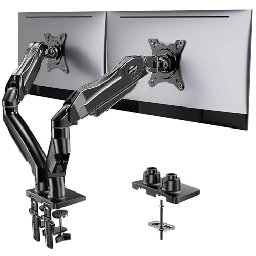 HUANUO Dual Monitor Stand, Fully Adjustable Monitor Desk Mount for 13–32″ Computer Screens, Full Motion VESA 75x75/100x100 with C-Clamp & Grommet Base, Each Arm Holds 4.4 to 19.8 lbs