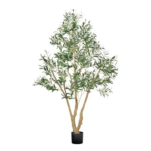 VEVOR Arbre Artificiel, 1,8 m, Plante Artificielle en PE Olivier Artificiel avec Pot Noir, Tronc et Feuilles Vertes Réalistes, Faux Arbre pour Bureau, Salon, Chambre à Coucher, Décoration d&rsquo;Intérieur