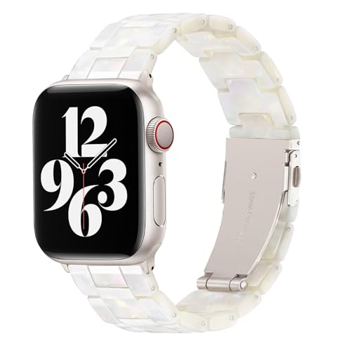 Image of Bestig Resin Band Compatible with Apple Watch Bands for Women 40mm 38mm 41mm 42mm(Series 11 10), Lightweight Waterproof Strap for iWatch Series 10 9 8 7 6 5 4 3 2 1 SE Men(Aurora /Starlight)