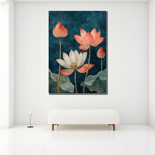 Toile de lotus haut de gamme impression d'art vintage nature 70x100cm