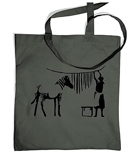Image of Zebra Washing Line - Banksy Tote Bag - Graphite Grey One Size Tote Bag