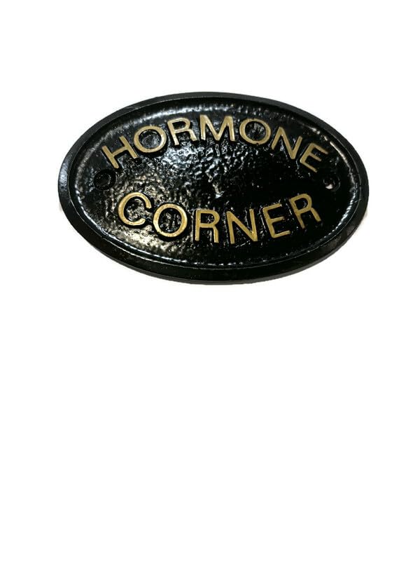 "HORMONE CORNER" DOOR OR WALL PLAQUE/SIGN IN BLACK WITH GOLD RAISED LETTERING