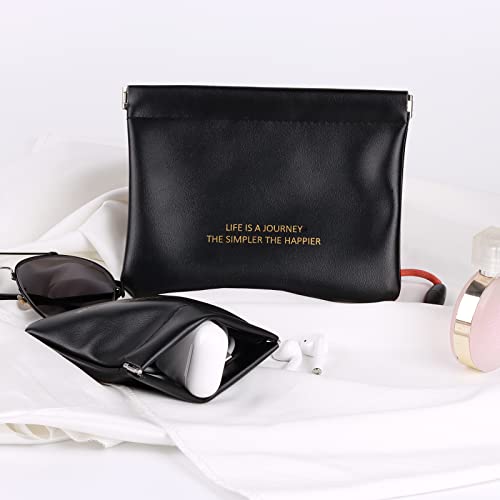 Leznazik Leather Squeeze Coin Purse Pouch Sunglasses Jewelry Headset Cosmetics Change Holder For Men & Women 2 Pcs Set (Ivory Black) #TOP5