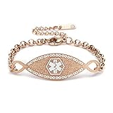 BAIYI HOPE Personalized Rose Gold Medical Alert ID Bracelet for Women Free Engraving Infinite Medical Emergency ID Bracelets for Female 6-7.5in Adjustable