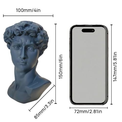 ZHUOAOO ダビデの頭像 6インチ - ギリシャ神話の彫刻、古典的なローマの胸像の青い置物 - ホーム&オフィスの装飾アートディスプレイ - 完璧な棚、机、本棚の装飾 [2]