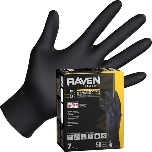Image of Raven Powder Free Nitrile Disposable Gloves | 7 Mil | Latex Free, Chemical + Puncture Resistant, Single Use |
