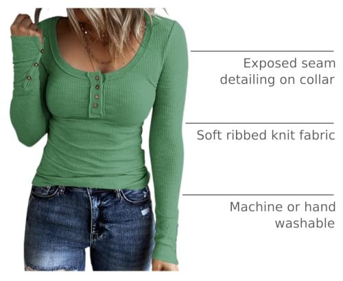 Image of KINLONSAIR Women Long Sleeve Henley Shirts Scoop Neck T-shirt Basic Tops