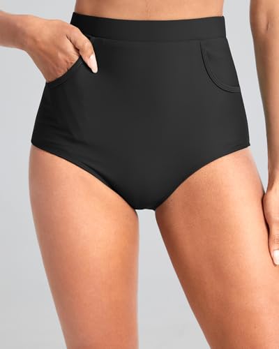 Tempt Me Women's High Waisted Bikini Bottom - Full Coverage Swimsuit Tummy Control Bathing Suit Swim Bottom with Pockets 20252