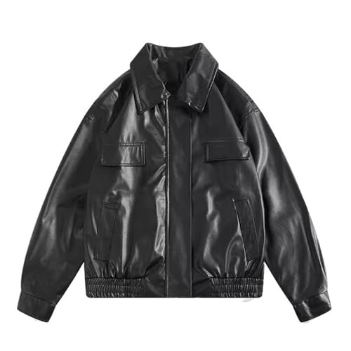 Veste en cuir homme col court style coréen blouson urbain asymétrique