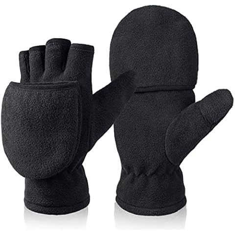 BESSTEVEN Winter Fingerless Gloves for Men Women | Convertible Flip Top Mittens - Thermal Polar Fleece Warm Lightweight for Texting Jogging - Black Medium Cover