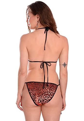 Image of Satin Animal Print Embellished Bikini Bra & Panty Lingerie Set for Women & Girls, Fits Well for Plus Size.