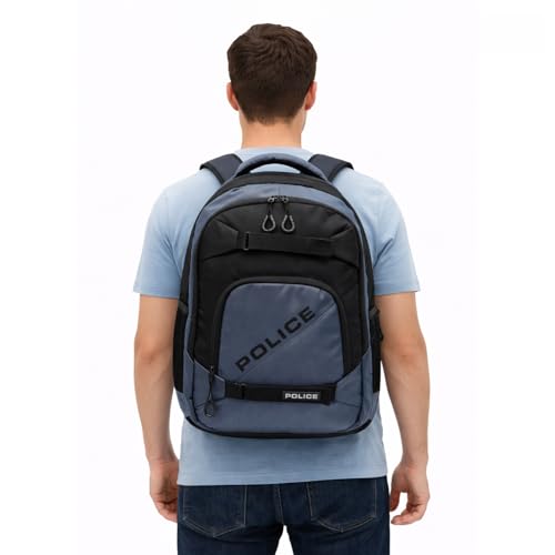 Image of Police 30L Premium Nylon Backpack for Men & Women | Large Dual Compartment Laptop Bag with Padded Sleeve | Ergonomic Shoulder Straps | Travel, Office, College Backpack with Front Utility Pocket