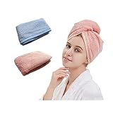 jcduydmi 2 Pack Microfiber Hair Towel Wrap for Women,Super Absorbent Hair Drying Towel- Quick Dry,Turban for All Hair Style（ Pink &Blue）