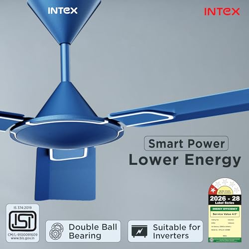 Image of Intex Opulux 1200MM Ceiling Fan 3 Blade 360 RPM | High Speed Motor 230 CMM | Air Delivery 52W Power, Anti Dust Coating Inverter Compatible | 3 Speed Control 24 Month Warranty (Night Blue)