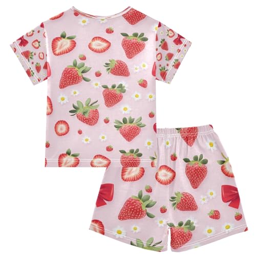 senya Strawberry with Daisy Summer Pajamas Set Short Cotton Sleepwear 2 Piece2