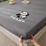 Sábanas bajeras ajustables de 25 cm de profundidad, diseño bordado de panda de dibujos animados, algodón de gasa doble, suave, transpirable, elástico, protector de colchón para dormitorio (gris claro