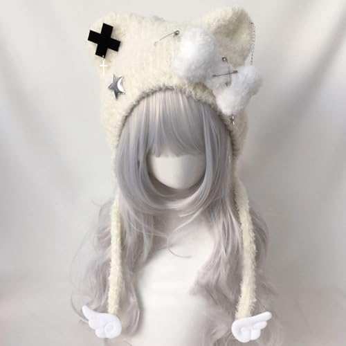 Bear Ear Knitted Hat Punk Knitted Hat for Girl Snow Skiing Cycling Winter Crochet Snow for Women Outdoor Activity Stylish3