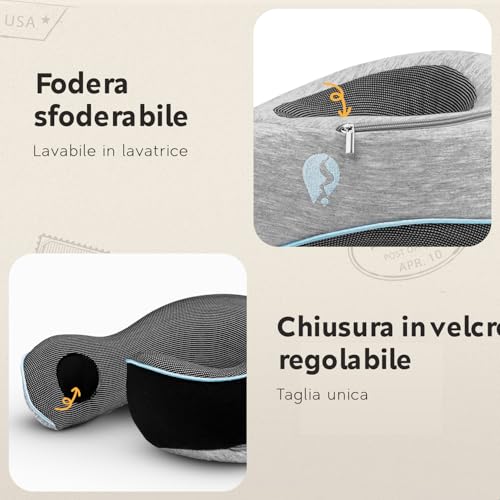 Travara Cuscino Da Viaggio – Cuscino Cervicale Ergonomico In Memory Foam – Cuscino Aereo Compatto E Confortevole – Cuscino Collo Da Viaggio Per Aereo, Treno E Auto - 7
