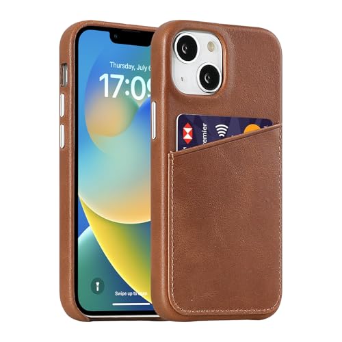 LUCKYCOIN Premium Handcrafted Full Grain Leather Wallet Phone Case for iPhone 13 Mini,Card Holder & Metal Buttons, Microfiber-Lined Slim Protective Cover for Everyday Use & Travel – Dark Brown