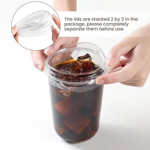Qeirudu 16 Oz Round Bottom Clear Plastic Cups with Strawless Sip Lids, 100 Pack Disposable Iced Coffee Cups To Go Cups for Cold Drinks, Smoothie, Juice, Milkshake by Qeirudu - Image 7