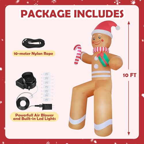 10ft Giant Seated Gingerbread Man Inflatable Decor Build-in LED Blow up Christmas Outdoor Holiday Decoration for for Yard,Lawn,Balcony, Roof, Photo Prop - Image 5