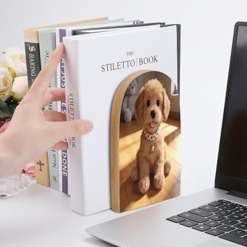 Organizador de libros resistente para evitar caídas en estanterías, sujetalibros de madera 7