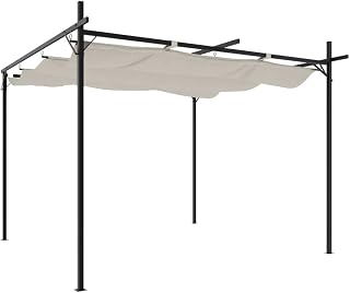 Pergola mit Schiebedach Creme 295x292x230 cm Gartenpavillon aus Stahl und Aluminium Terrassenüberdachung mit verstellbarem Dach für Garten Terrasse und Außenbereich