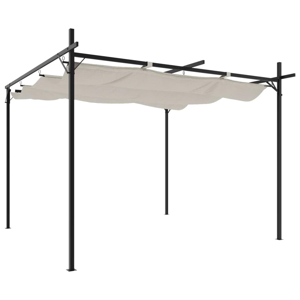 Pergola acier revêtu et aluminium avec toile crème rétractable 295x292 cm