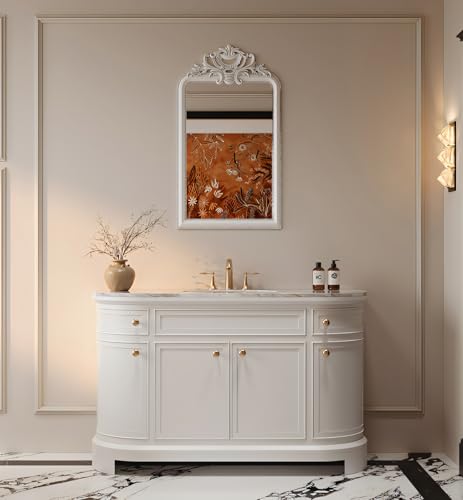 White Bathroom Vanity Cabinet, Freestanding Vanities with Single Sink, Elegant
