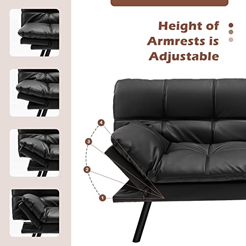 Giantex Futon Sofa Bed, Convertible Memory Foam Futon Couch Sleeper With Adjustable Backrest And Armrests, Modern Loveseat For Compact Living Spaces, Small Apartments Home Office (Black) #TOP4
